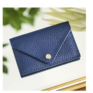 CARD CASE, Navy Blue pebble leather case.